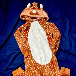 Fuzzy Reindeer hooded zip up pjs- XXS (4-5)